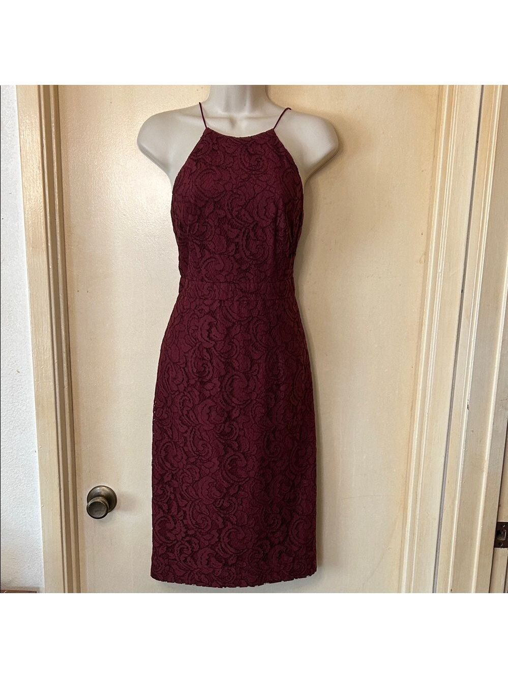 J. Crew Burgundy Lace Halter Midi Dress size 0